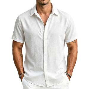 Men's Cotton Linen Casual Shirts Short Sleeve Shirts Button Down Shirt for Men Beach Summer Beach Wedding Shirt (Large, White)