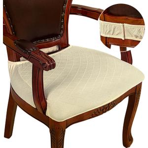 CZL Dining Chair Seat Covers Set of 6 for Dining Room Chairs with Armrest, Upgraded Zipper Dining Chair Slipcover Water Repellent, Washable Jacquard Stretch Dining Table Seat Covers, Beige, Set of 6