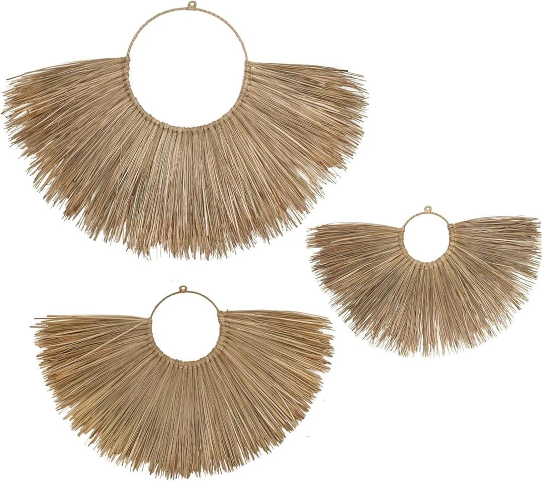 Chicvillage Set of 3 Handwoven Wall Baskets, Large Hanging Wall Basket Decor for Living Room, Bedroom, Kitchen, & Bathroom, Wicker Seagrass Wall Art Designed for Boho Farmhouse Rustic Styles