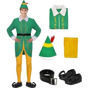 5 Pcs Elf Christmas Cosplay Costume Shirt Pants Hat with Belt Full Set for Christmas Cosplay Party, Size:M