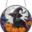 Bimkole Cats Diamond Art Hanging Kit for Adult, DIY 5D Diamond Art Halloween Window Pendant, Acrylic Crystal Art Hanging Ornament Home Wall Garden Front Door Sign Outdoor Decor 7.8x7.8 Inch