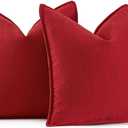MIULEE Pack of 2 Christmas Red Decorative Pillow Covers 22x22 Inch Soft Chenille Luxurious Couch Throw Pillows Farmhouse Cushion Covers Euro Shams with Elegant Design for Sofa Bedroom Home Decor