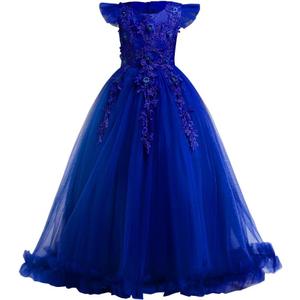 Flower Girls Maxi Dress Bridesmaid Wedding Pageant Party Princess Communion Floral Boho Vintage Lace Dance Gown (7-8 Years, Royal Blue)