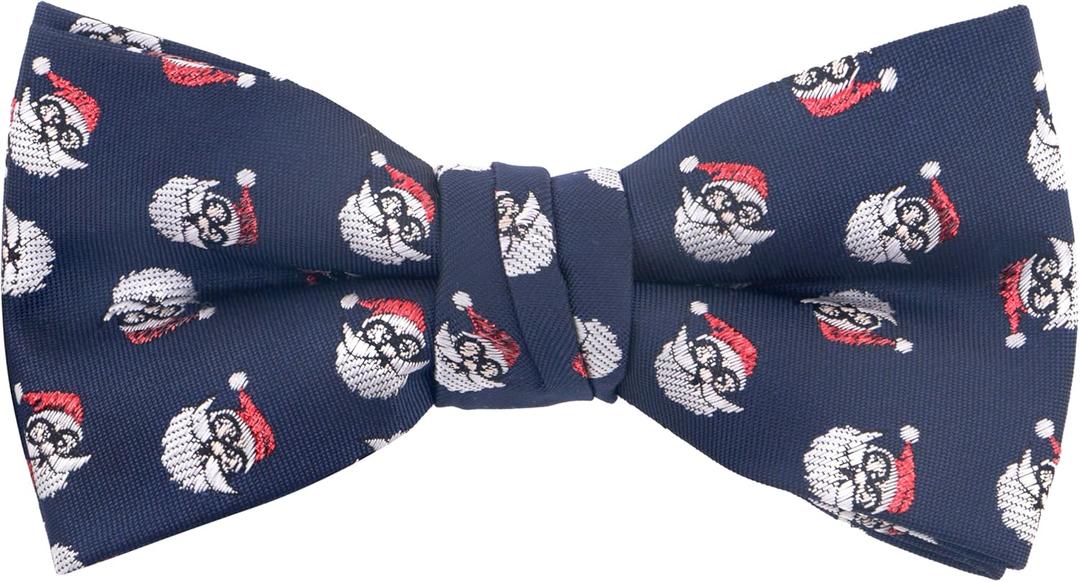 OCIA Holiday Pre-Tied Bowtie Christmas Halloween Festival Pattern Bow Tie for Men Boys (A Navy -Santa Claus)