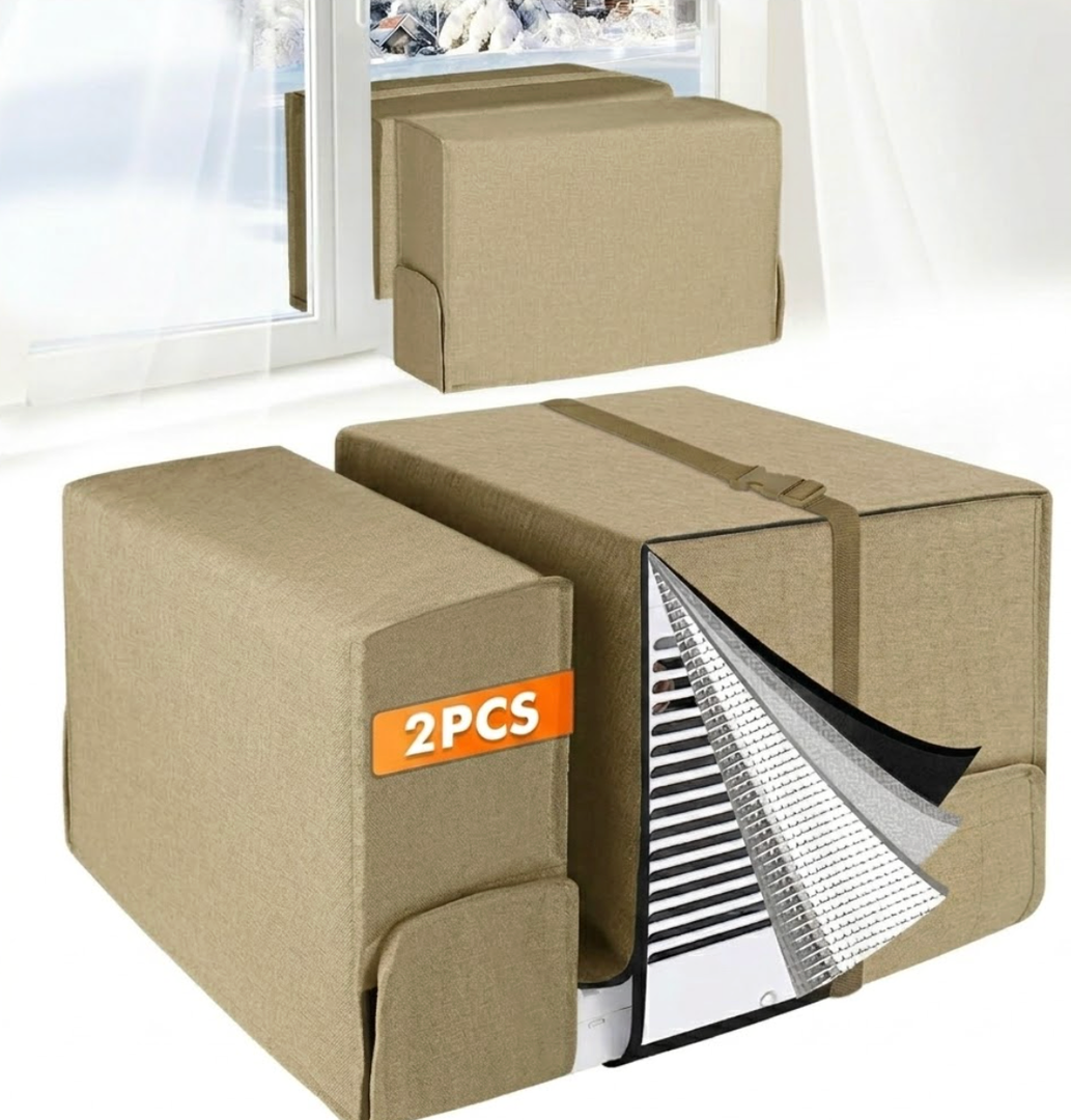 2 PCS Air Conditioner Covers for Outside and Inside Compatible with Midea AC 8000/10000/120000 BTU, 3 Layers Insulation Window AC Covers 20"W x 14"H x 12"D and 20"W x 14"H x 6"D, Khaki