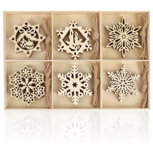 N&T NIETING 30PCS Wooden Christmas Ornaments, 3.2 Inch Unfinished Snowflake Cutouts Embellishments for Hanging Christmas Tree DIY Kids Craft Holiday Party Home Indoor Winter Boho Decor