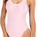 Leoparts Women's Retro 80s/90s High Cut Low Back One Piece Swimsuits Bathing Suits (Medium, Light Pink)