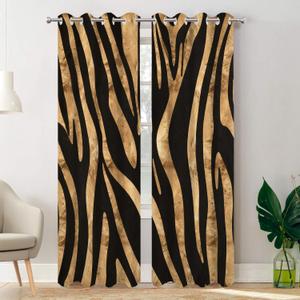 Batmerry Rose Gold Africa Zebra Striped Blackout Curtains for Bedroom, Black Grommet Top Drapes Thermal Insulated Window Curtains, Set of 2 Panels, 52x84 inches