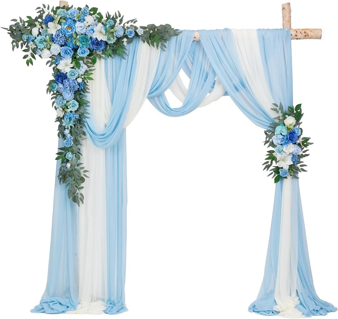 TINGE TIME Wedding Arch Flowers Kit - Deluxe 5pcs Artificial Floral Swag with 3 Sheer Drapes, Realistic Silk Flower Arrangements for Wedding Ceremony Arbor Backdrop Reception Party Home Decor
