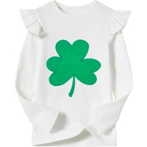 Girls Long Sleeve T-Shirt Cotton Rib-Knit Tees Toddler Stretch Basic Warm Round Neck Tops (White)