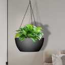 WSMKSZ 10 inch Hanging Planters for Outdoor Indoor Plants with Drainage Holes and Chain, 2 Pack Round Hanging Flower Pots for Garden Home Porch Decor, Black