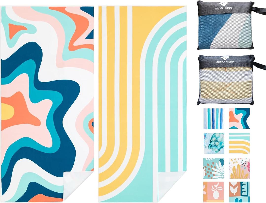 PY SUPER MODE 2 Pack Beach Towel - 75 x 35 inches Quick Dry Microfiber Beach Towels Oversized, Lightweight Soft and Absorbent Bath Towel Suitable for Swimming Pool Camping for Kids & Adults