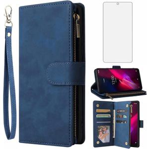 Asuwish Compatible with T-Mobile Revvl 4 Plus Wallet Case and Tempered Glass Screen Protector Flip Cover Card Holder Cell Phone Cases for Tmobile Revel 4+ T Mobile Revvl4+ TCL Revell Four + 4Plus Blue