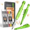 Nicpro CP3000 Carpenter Pencil with Sharpener, 2.8 mm Mechanical Pencils with 19 Refills, Deep Hole Marker for Construction, Heavy Duty Woodworking Pencil, Carpenter Tools for Architect Marking(Green)