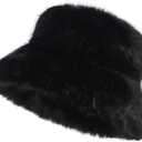 LA CARRIE Women's Fuzzy Wide Brim Faux Fur Bucket Hat Winter Warmer Fisherman Cap