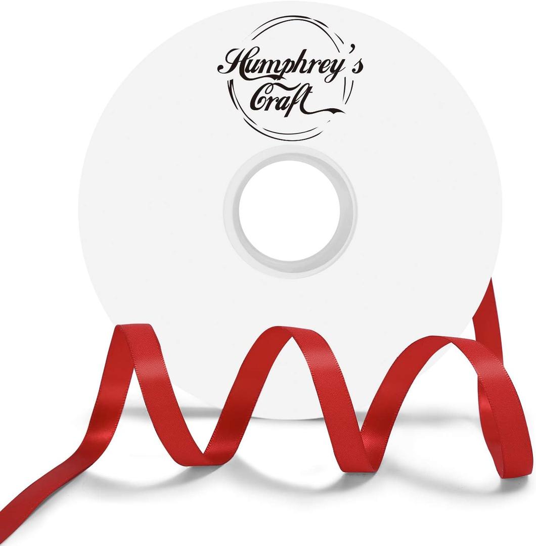 Humphrey's Craft 3/8 Inch Red Double Faced Satin Ribbon - 50 Yards Variety of Color for Crafts Gift Wrapping DIY Bows Bouquet Decoration Sewing Christmas Tree Wedding and Invitation Card.