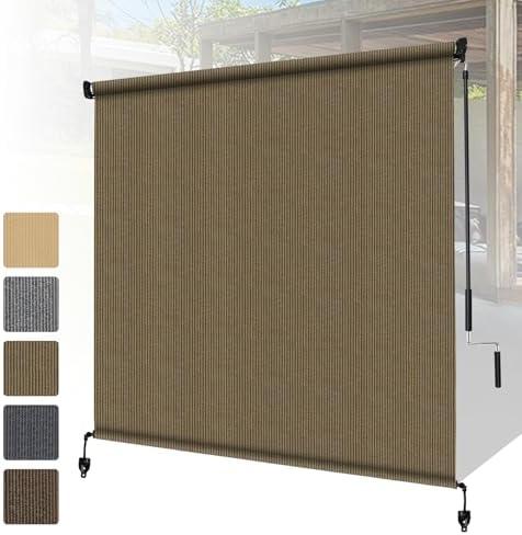 Outdoor Roller Shades with Splicing Design, 39W x72 H Cordless Patio Roll Up Blinds, Exterior Shade Cloth Roll for Porch, Gazebo, Pergola, Balcony, Dark Coffee