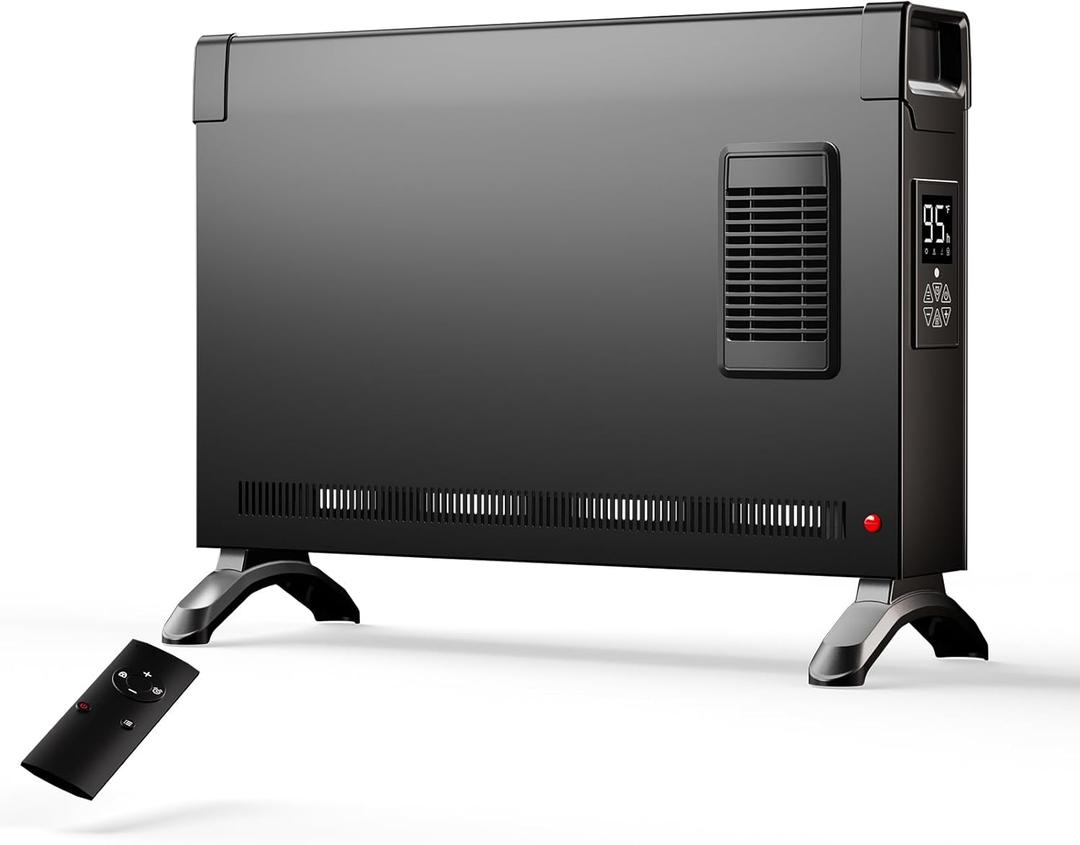 BREEZEHEAT Portable Electric Heaters-1500W Convection Panel Heater with Fan & ECO Mode, Quiet Heating for Whole Room w/LED Digital Display, Adjustable Thermostat, Timer, 4 Mode, Remote Control, Black