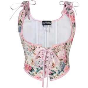 Scarlet Darkness Women's Underbust Corset Top Renaissance Medieval Lace-up Boned Fairycore Pirate Corsets (6, Pink Multi Floral)