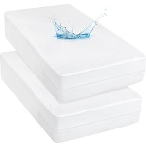 Zippered Mattress Protector with Ultra Soft Terry Fiber Surface, 6-Side Waterproof Mattress Encasement for Kids, Well Made Zipper, Noiseless, for Standard Twin Mattress 39'' X 75'', 2 Pack