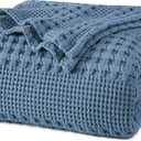 PHF 100% Cotton Waffle Weave Blanket King Size for Bed, Soft Lightweight & Breathable for Spring and Summer, All-Season Comfort, Luxury Aesthetic Blanket for Home Decor, 108"x90", Denim Blue