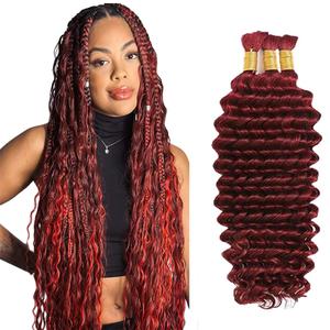 99J Burgundy Braiding Human Hair for Boho Braiding Human hair 3 Bundles 24 24 24 Inch Wine Red Deep Wave Boho Hair for Bulk Braiding Knotless Bohemian Hair Extensions150g