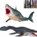 EOIVSH Megalodon & Mosasaurus Realistic Dinosaur Toys Set, Ocean Sea Monster Figures for Party Favors, Collection, Birthday Gifts