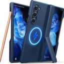 TORRAS Magnetic Armor Stand Galaxy Z Fold 6 Case with S Pen Holder, MIL-Grade Hinge Protection, Compatible with MagSafe, Invisible Kickstand, Blue