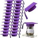 24 Pcs Graduation Cap Decorations Mason Jar Lid with Tassels 4.2 Inch Grad Hat Large Mason Can Toppers for Graduation Party table (Purple)  