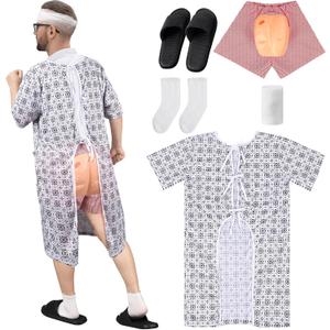 Patient Gown Party Costume Set for Adult Hospital Gown Funny Butt Shorts for Halloween Cosplay Party Men Women (Medium, White)