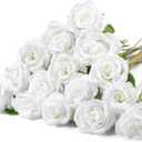 Hotop 20 Pcs Artificial Rose Flowers with Long Stem,Real Touch Silk Realistic Plastic Bouquet Roses Bulk for Home Decor Bridal Wedding Party Table Centerpieces Decorations(Pure White)
