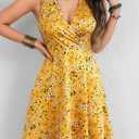 Casual Sleeveless Summer Dresses for Women | Floral Sundress, Wrap V-Neck, Elastic Waist with Pockets, Fit and Flare A-Line Design for Vacation, Beach, Casual Wear (XL)