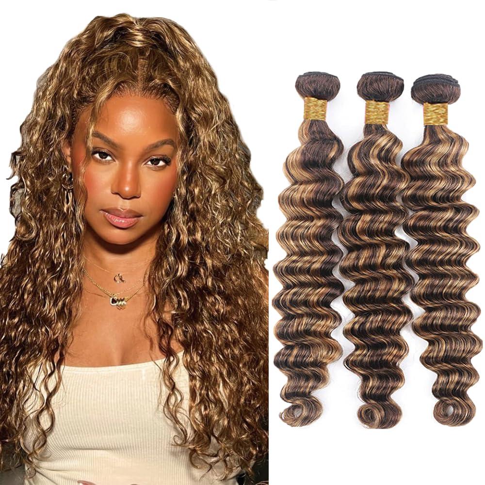 Highlight Bundles Human Hair P4/27 Deep Wave Bundle Color p427 Deep Wave 3 Bundles 20 22 24 Inch Brazilian Unprocessed Virgin Hair Extensions