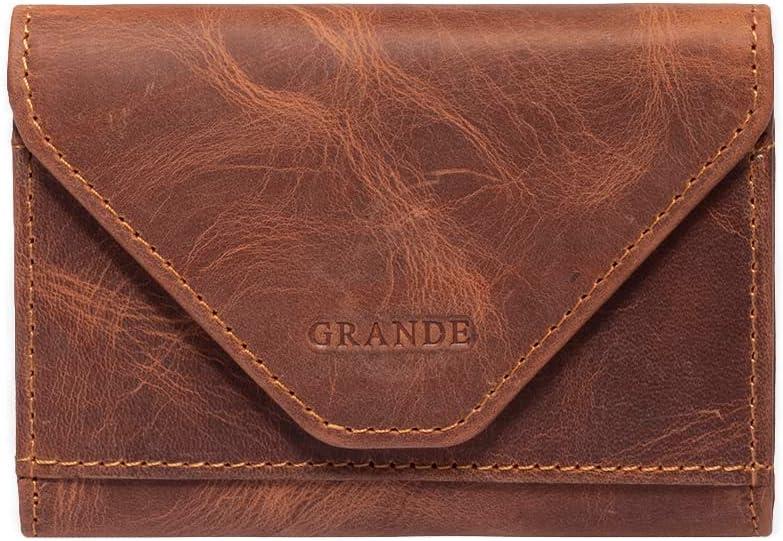 grande 3639 Genuine Leather Card Holder For Women and Men Slim Minimalist Small Accordion Magnetic Wallet (Chocolate Brown)
