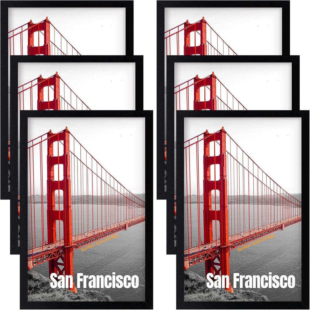 Frametory, 13x19 Black Picture Frame Set of 6 - Engineered Wood with Plexiglass - Golden Gate Bridge Poster Frame (13x19, 6 Pack)