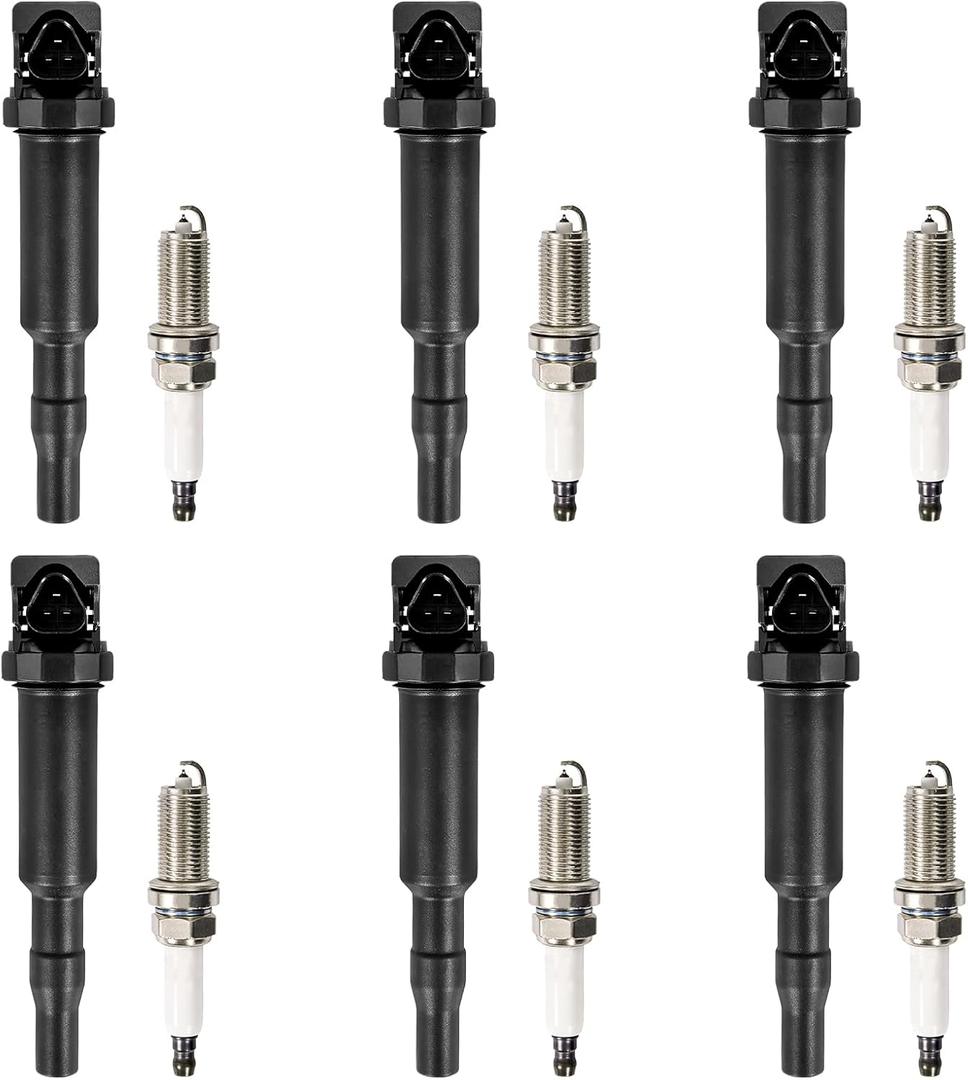 UF592 Set of 6 Ignition Coil Packs & Spark Plugs Compatible with 2006 2007 2008 2009 2010 BMW 128i 328i 330i 528i 530i X3 X5 Z4 3.0L Replace# 0221504470, 12137594937, 12137562744, 12137571643