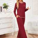 Besshopie Womens Pajamas Sets Long Sleeve Sleepwear Set 2 Piece Lounge Sets Comfortable Nightshirts,Burgundy,XX-Large (XXL)