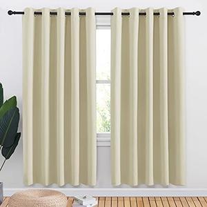 NICETOWN Room Darkening Draperies Window Curtain Panels, Thermal Insulated Grommet Room Darkening Curtains for Bedroom (Beige, 2 Panels, W70 x L72 -inch)