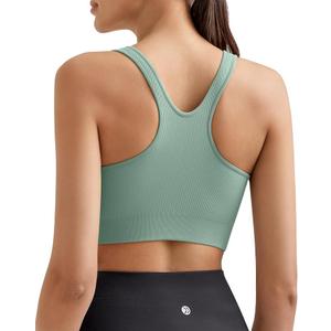 Promover Longline Sports Bra Womens Racerback Ribbed U Neck Padded Sports Bras Seamless Medium Iimpact Supportive(Lake Blue,L)