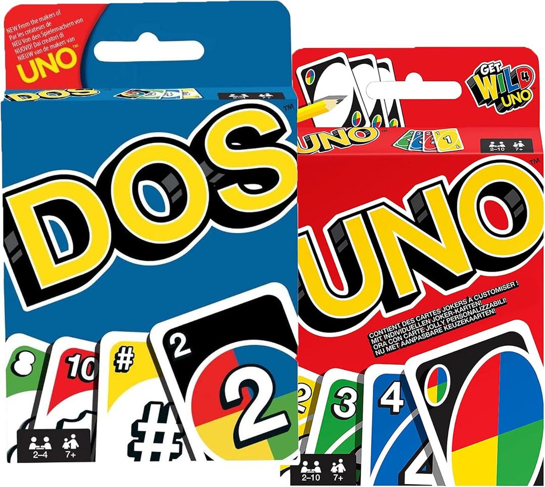 Mattel Toys, UNO Card Game And Mattel Games DOS Family Card Game, From the Makers of UNO, with 108 Cards, Makes a Great Game for 7 Year Olds and Up