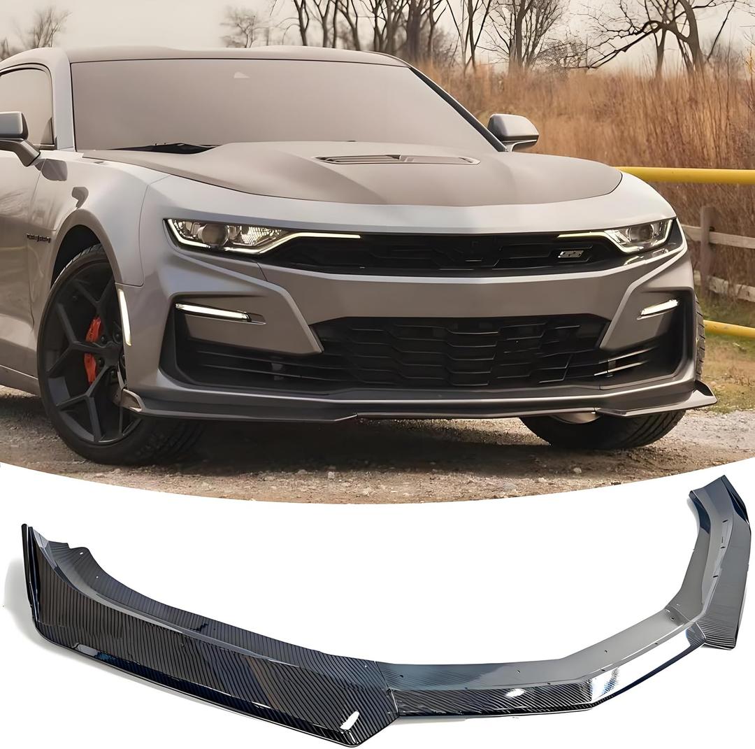 Front Bumper Lip Splitter Spoiler Compatible with 2016-2024 Chevy Camaro SS/ 2019-2024 LT LS RS, Air Chin Body Kit Accessories (Carbon Fiber Style)