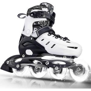 Inline Skates for Kids and Adult, Adjustable Fun Illuminating Skates for Girls, Boys, Women and Men Outdoor and Indoor, Beginners (Large-Youth & Adult, Black)