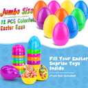 12 PCS Jumbo Easter Eggs 6 Inch Colorful Giant Plastic Easter Eggs Fillable Large Suprise Egg for Easter Themed Hunt Basket Stuffers Fillers Filling Treats Party Favors Classroom Prize Supplies