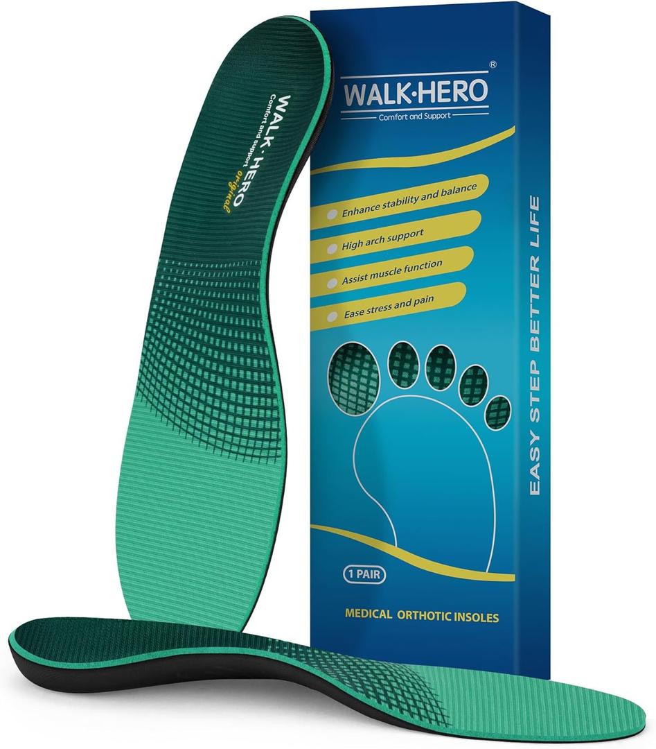 Walkhero Arch Support Inserts - Plantar Fasciitis Insoles for Women and Men, Flat Foot Inserts to Relieve Foot Pain and Fatigue (Mens 5-5 1/2 | Womens 7-7 1/2 Green)