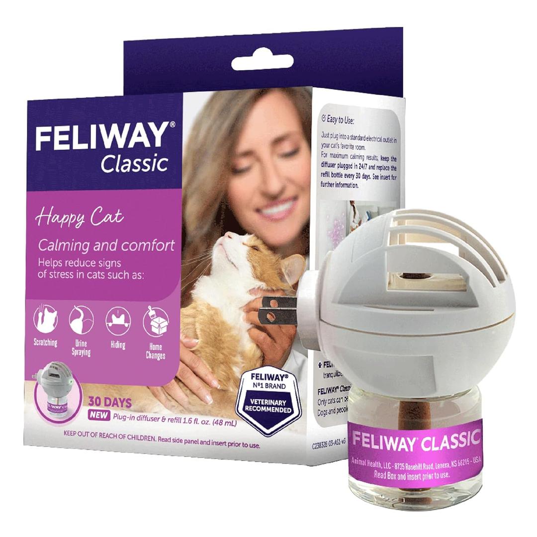 FELIWAY Classic 30 Day Cat Calming Plug In Pheromone Diffuser Starter Kit, 48ml - Helps Reduce Common Signs of Stress in Cats & Kittens, Enhanced Calming (PURPLE)