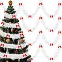 2pcs x 66ft Christmas Tinsel Garland with 40 Pcs Red Bows for Christmas Tree Birthday Party New Year Holiday Wedding Party Decoration(White)