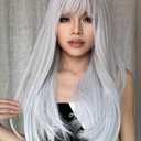 White Wig with Bangs Long Straight White Wigs for Women Cosplay Wigs for Gril Natural Hairline Heat Resistant Synthetic Wig for Daily for Cosplay Party Halloween