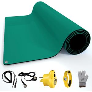 ESD Rubber Mat, Anti Static Mat for PC Building Electronic Device Repair Solder Assembly Work, W/H Grounding Kit (30*24 Inch, Green)