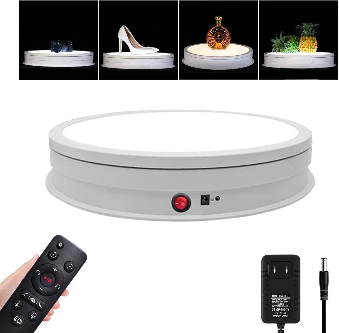JAYEGT LED Light Base Non-Slip Rotating Display Stand , 110Lbs Load,360 Photography Turntable for Products Shows, Glass Crystal Artwork, Jewelry,Remote control(16.5inch / 6Color LED Light/White/Wired)