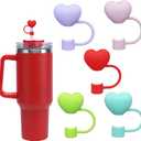 2 x Heart Straw Covers Valentines Straw Cover Cap for Stanley Cup 30 40 oz, Silicone Glitter Love Heart Designs 10mm 0.4in Straw Toppers Cute Straw Covers Valentines Party Cup Decoration 5PCS